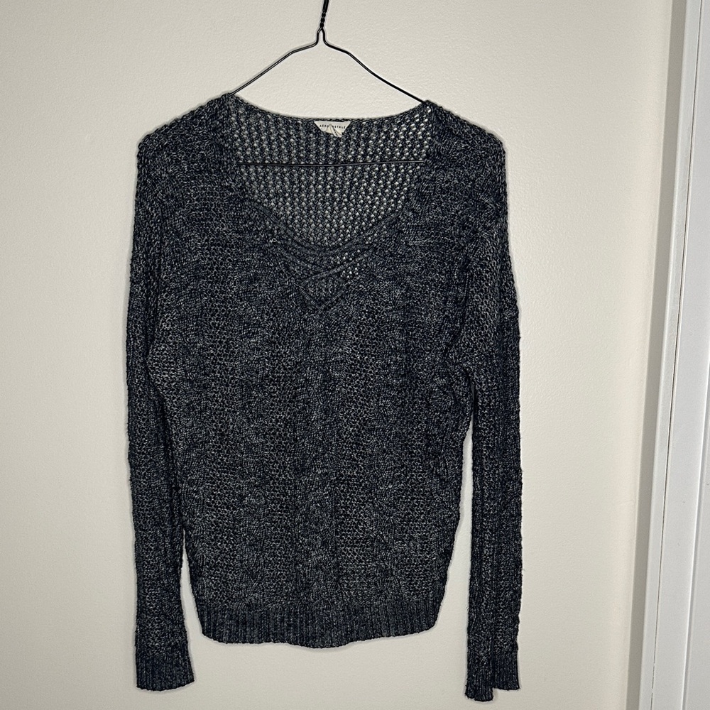 Aeropostale Women's Charcoal V-Neck Sweater